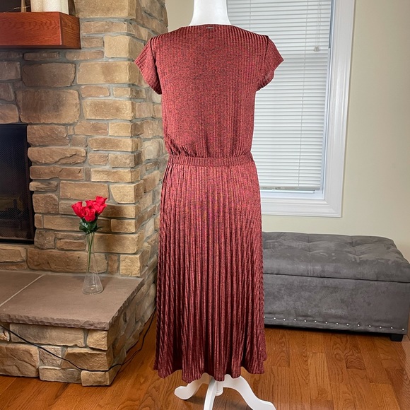 DKNY ~ Textured MIDI V-Neck Knit Dress Russet -NWT - Picture 4 of 7